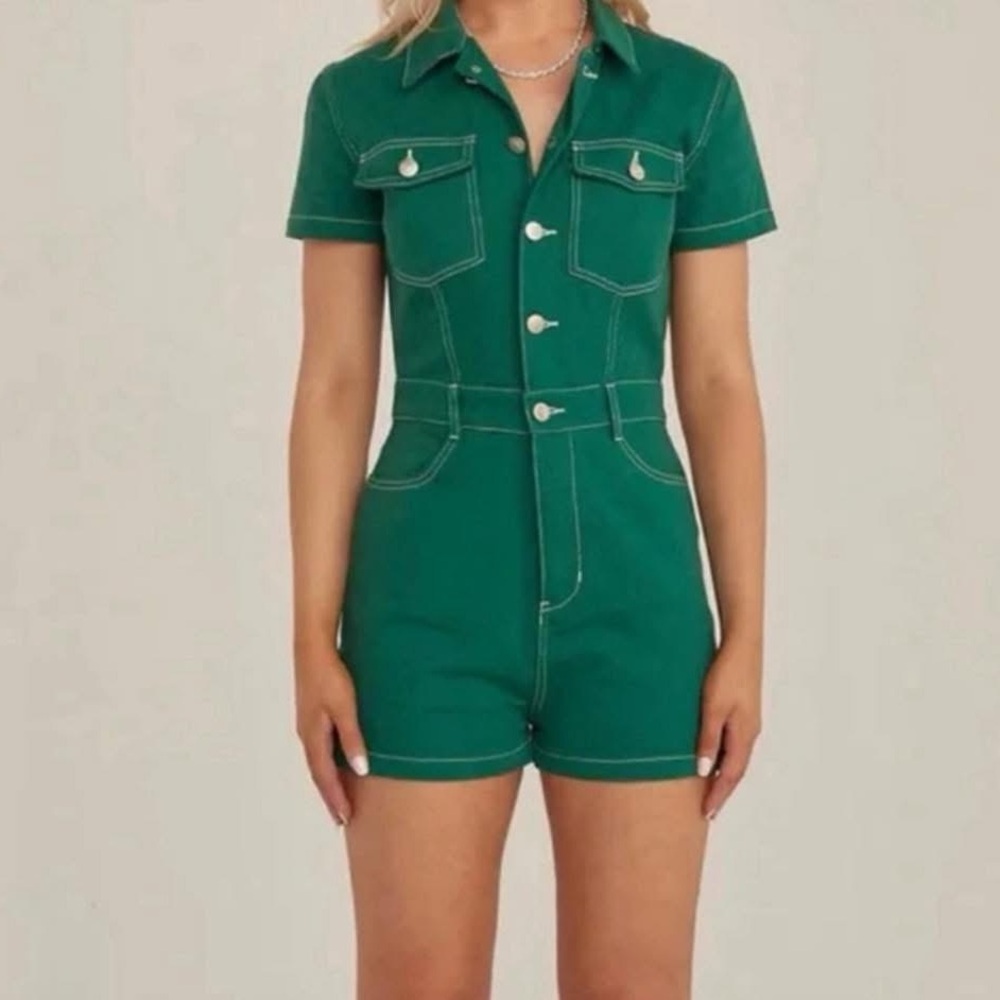 Peppermayo Denim Utility Button-Up Romper